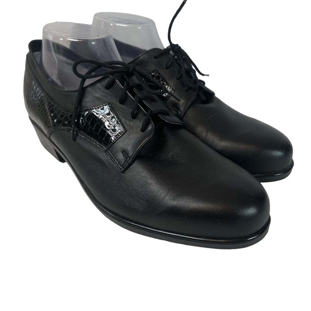 Luftpolster Medical Black Leather Shoes Size Lace Up Oxford Low Heel Size 10.5